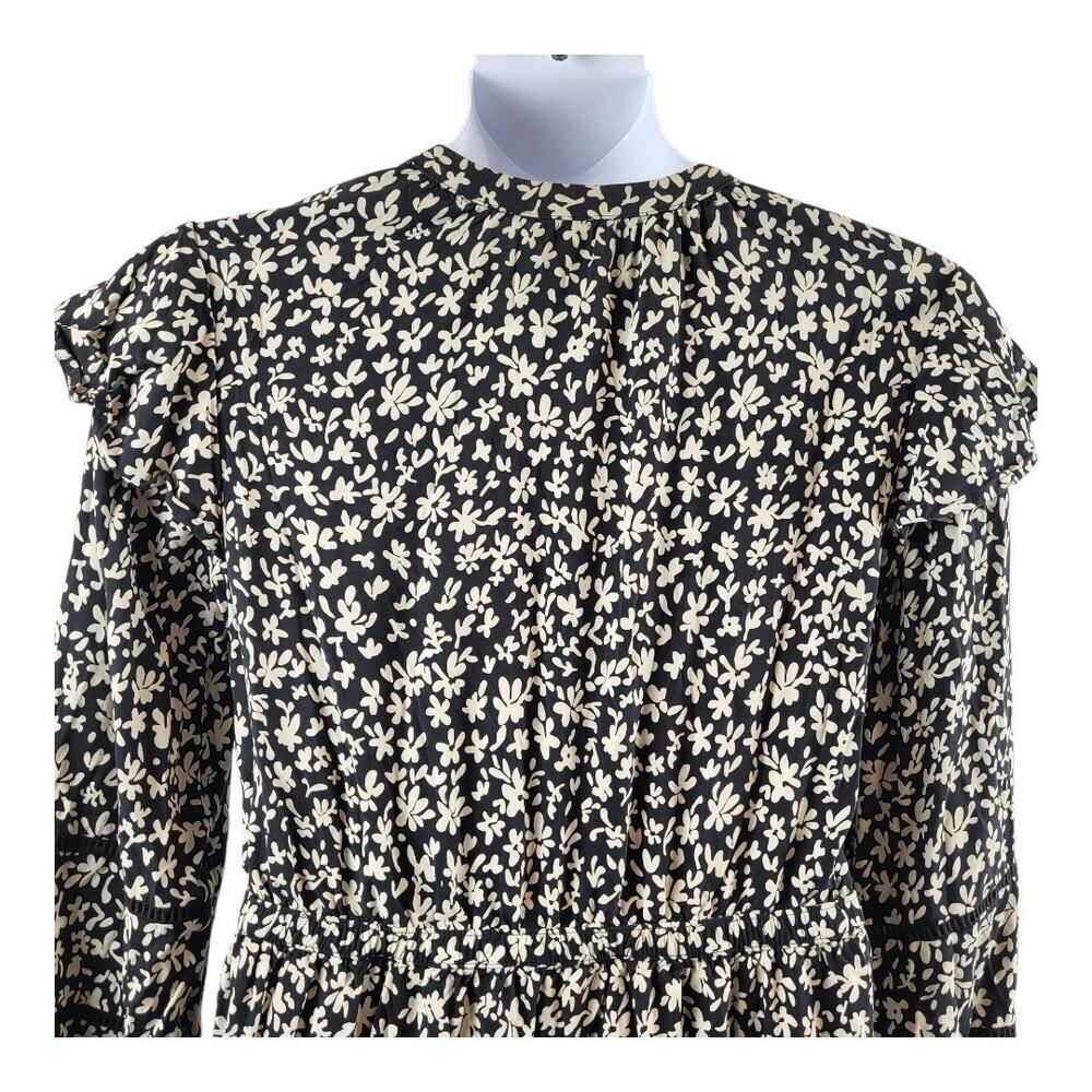 The Drop Large White Black Floral Print Mini Dress 100% Viscose Peplum Hem BOHO - Picture 8 of 13